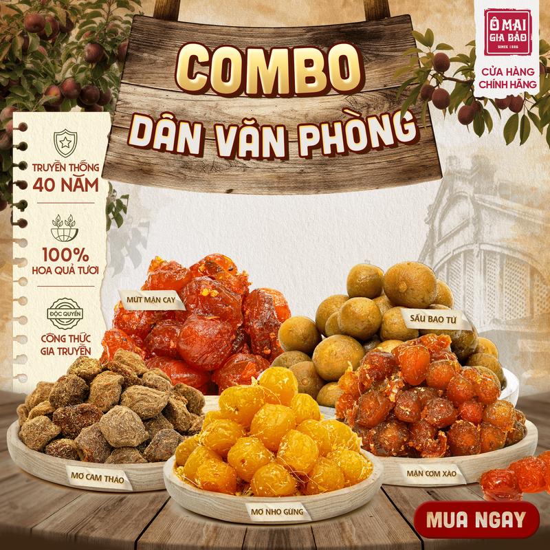 Combo Dân Văn Phòng - 5 Gói 100gr - Các Vị Ô Mai Truyền Thồng Của Ô Mai Gia Bảo - Món Ăn Vặt Vị Chua Ngọt