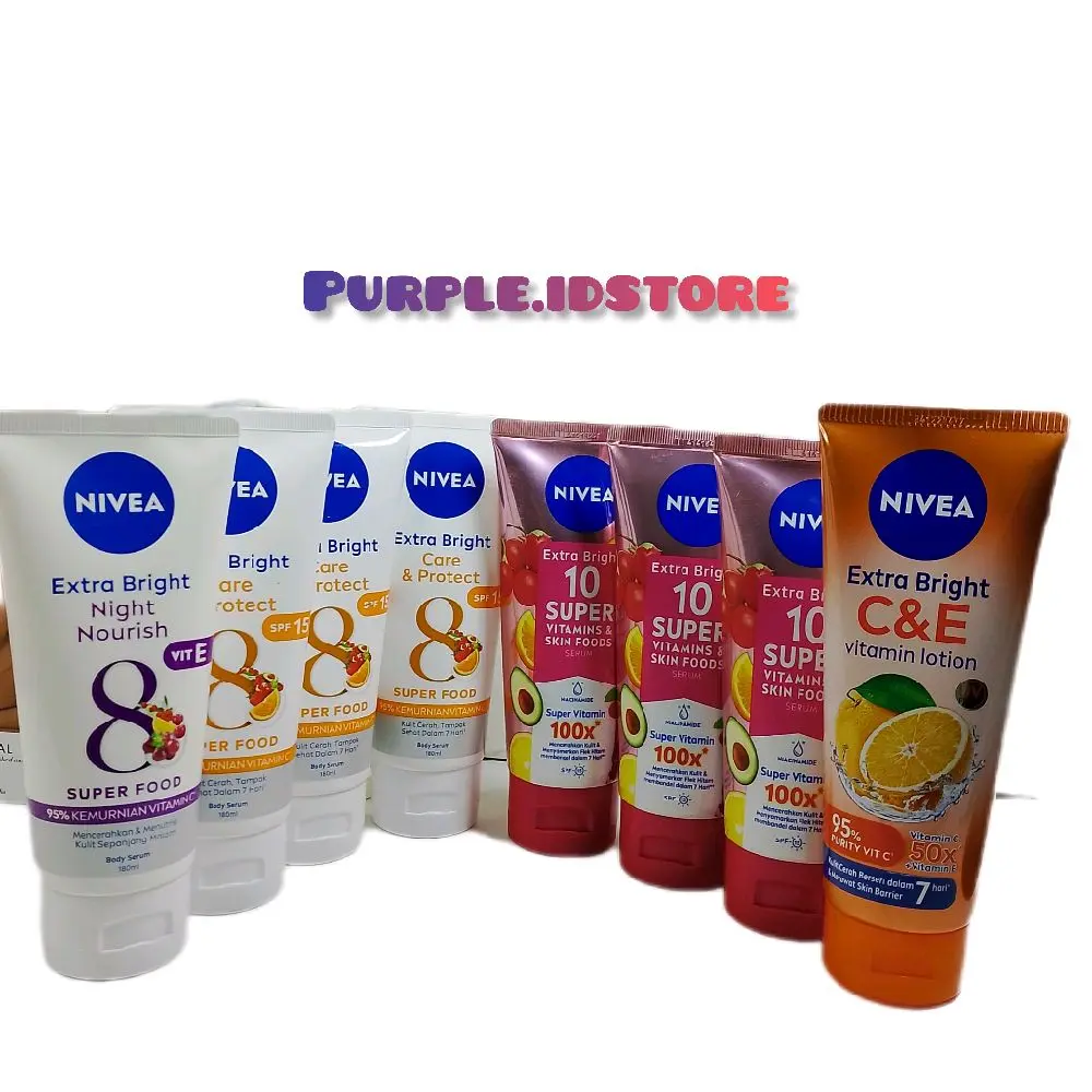 Nivea Extra White Body Serum Care and Protect, Nivea Body Serum Super Vitamins & Nivea Body Serum Night Nourish 180 ML Hand Perawatan Lotion Mencerahkan Melembutkan