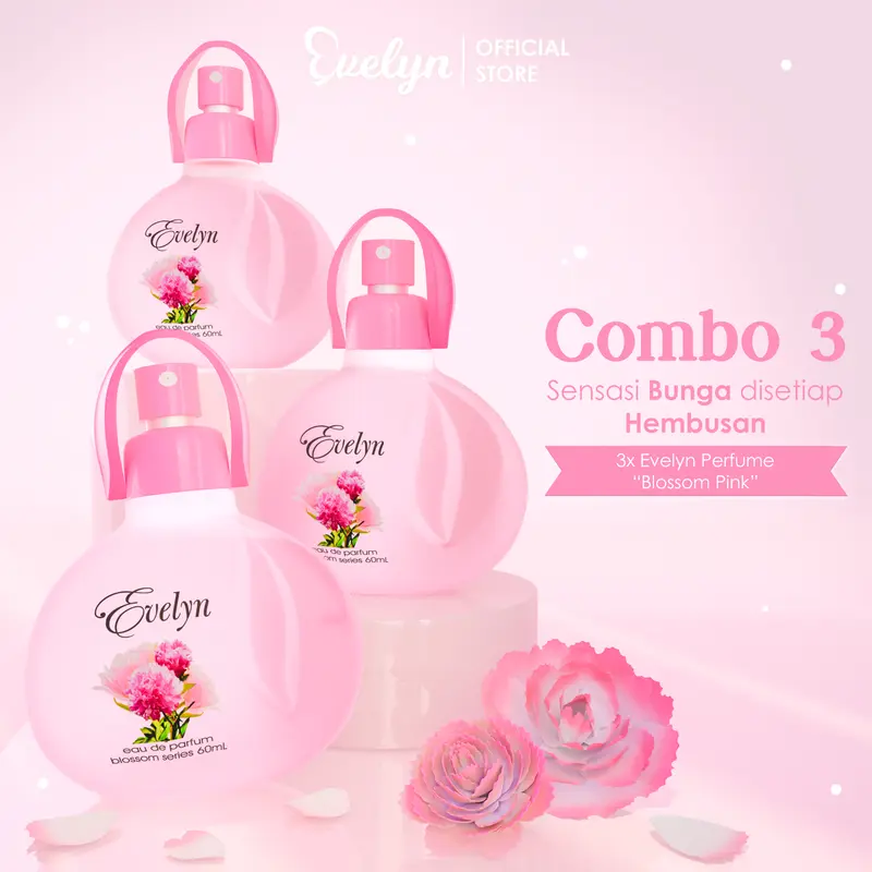Combo 3 Evelyn Eau De Parfume Blossom Pink 60ml Parfum Wanita / Parfume Travel Size / Minyak Wangi