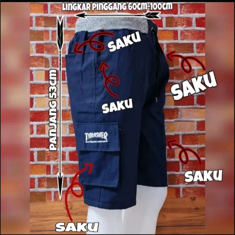 CARGO PANTS Distro Bordir Thrasher Model Pinggang Reff Style Holigan Celana Hitam Tebal 4