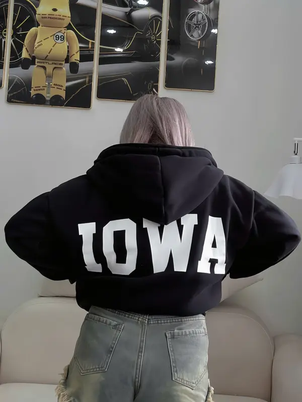 Áo Khoác Nỉ Form Rộng - Áo Khoác Nón To In Chữ Hoodie Zíp 4 Túi Unisex MissStore Fullsize M L. Nữ Women 5