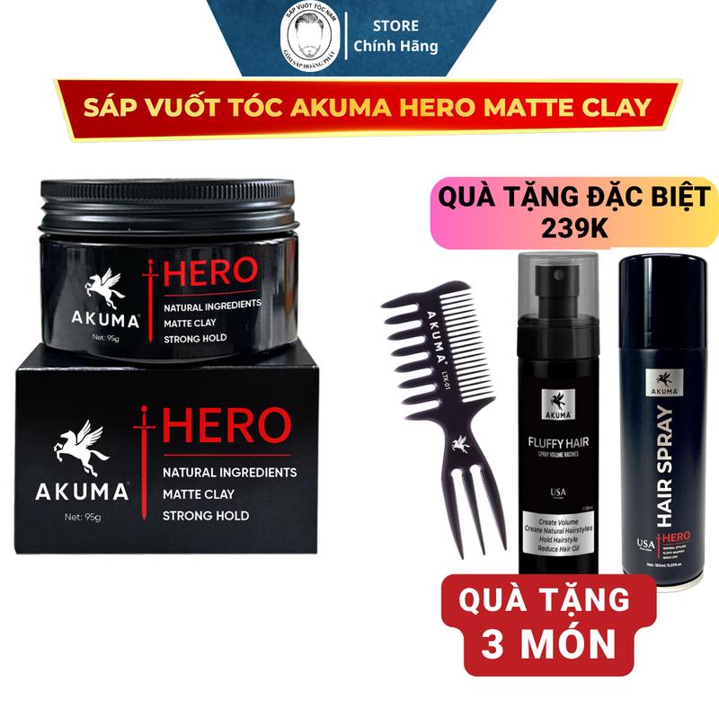 Sáp Vuốt Tóc Nam AKUMA HERO Matte Clay 95g – Giữ Nếp Mạnh, Không Bết Dính, Tạo Kiểu Tự Nhiên