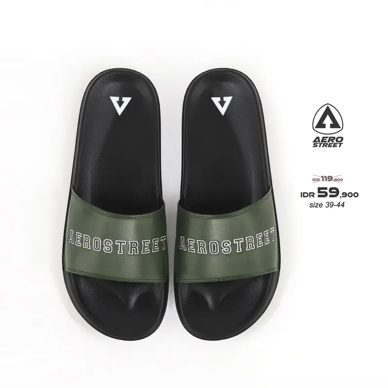Aerostreet 39-44 Prime Hitam Army - Sandal Sendal Selop Slip On Casual Pria Wanita Aero Street BAAAA 0