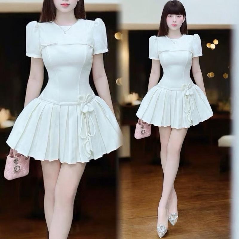  Đầm Tiểu Thư Cổ Tròn Y75 Tùng Xếp Ly Xoè Tôn Dáng Phù Hợp Đi Chơi Dạo Phố Hẹn Hò  ngắn kèm quần - Akara Closet 