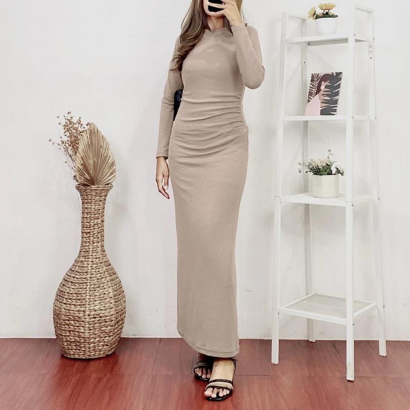 Orina Dress Wanita Knit Dress Terbaru 2025 / Long Dress Knit Polos Press Body / Baju Kondangan Dress Hitam / Dress Panjang Wanita Remaja Dewasa / Dress Casual Basic Dress Bodycon 7