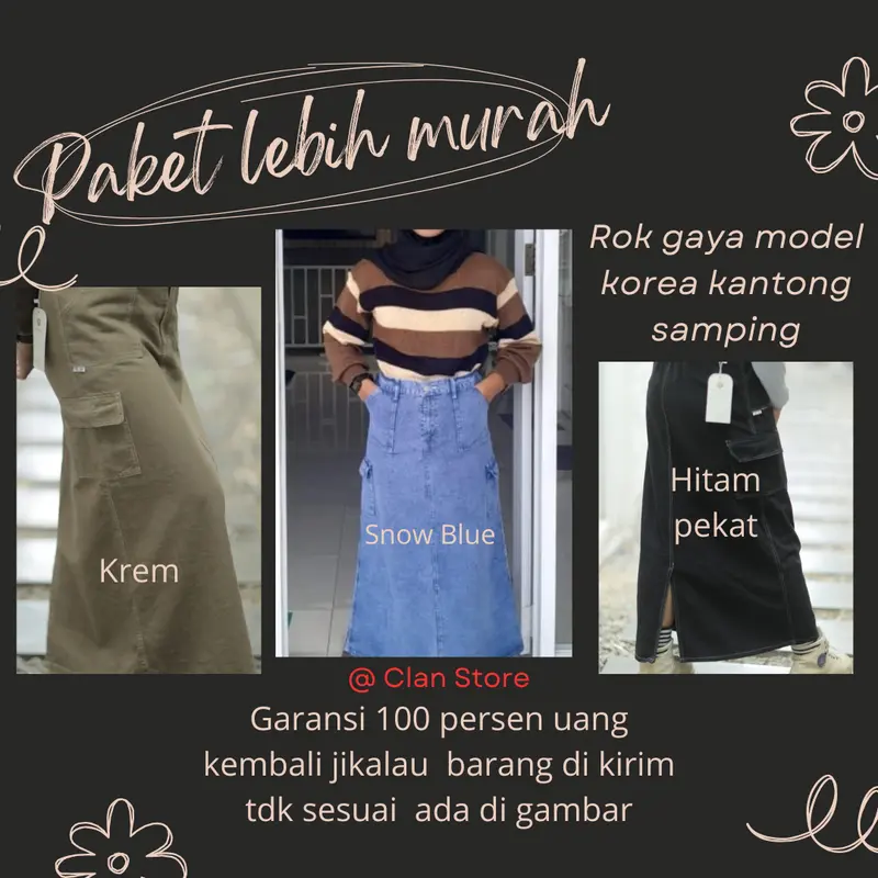 rok kargo wanita jeans dewasa paket hemat Kancing Karet 5