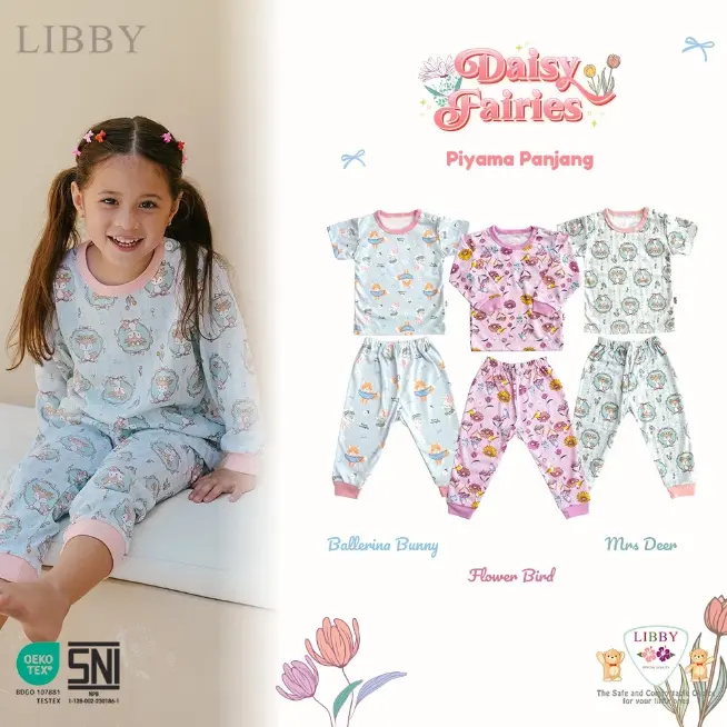 Mix LIBBY Setelan Piyama Panjang Anak Laki Laki Perempuan Motif Lovely & Hazel Glaze (1 stel)