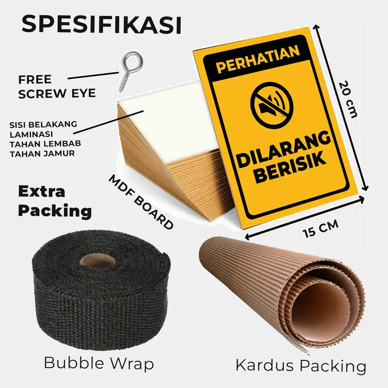 Hiasan Dinding Sign Peringatan (15x20cm) Prohibition Sign Kuning Wall Decor untuk Kantor, Rumah dan Cafe 3