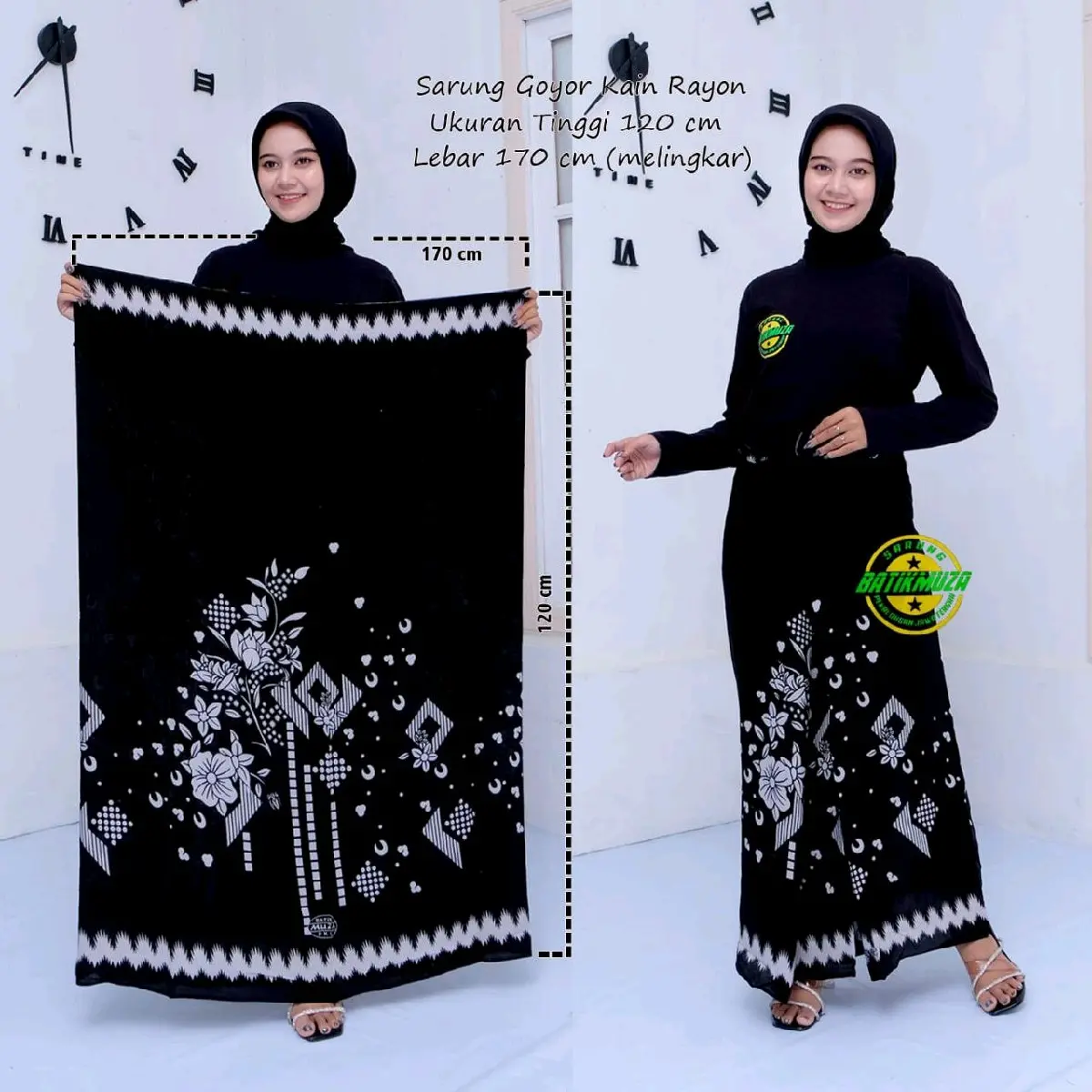 [COD] Sarung Wanita Santri Putri Aqil Mbak Santri Anak Remaja Pondok Tubanan Batik Pekalongan Kain Rayon Printing Hitam Motif Muslim Monochrome Goyor Semua musim Gold Sarongs