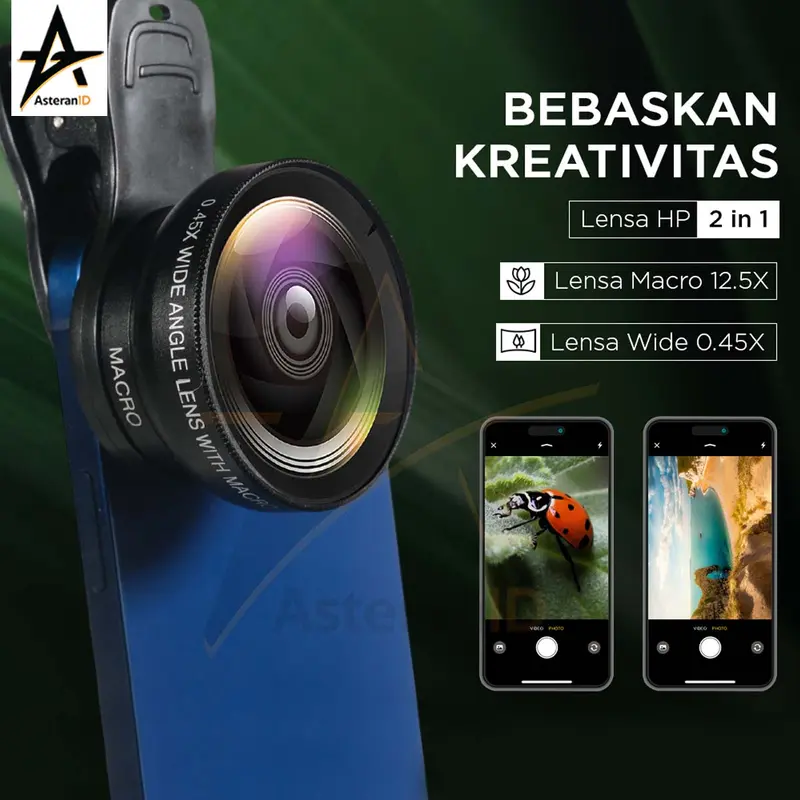 Lensa Kamera HP Smartphone 2 in 1 Macro 12.5X Wide 0.45X 4