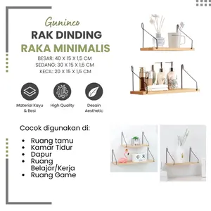 Guninco Raka Rak Dinding Kayu Besi Tempel Hiasan Dinding Organizer Shelf Organizer Serbaguna Jati Rak Kayu Dinding Tempel