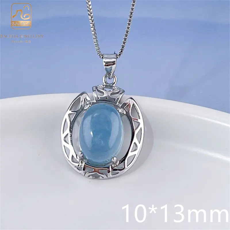 Mặt dây chuyền Aquamarine, đá lớn, S925 bạc Sterling, cài đặt ngạnh, thanh lịch đẹp 1