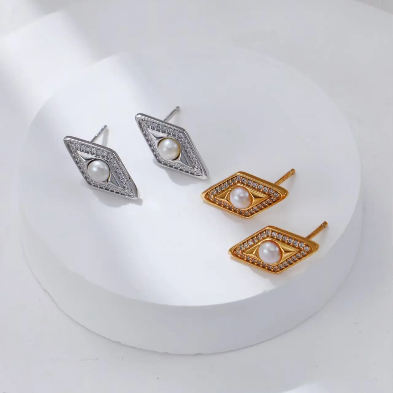 S925 silver diamond set with zirconium pearl earrings