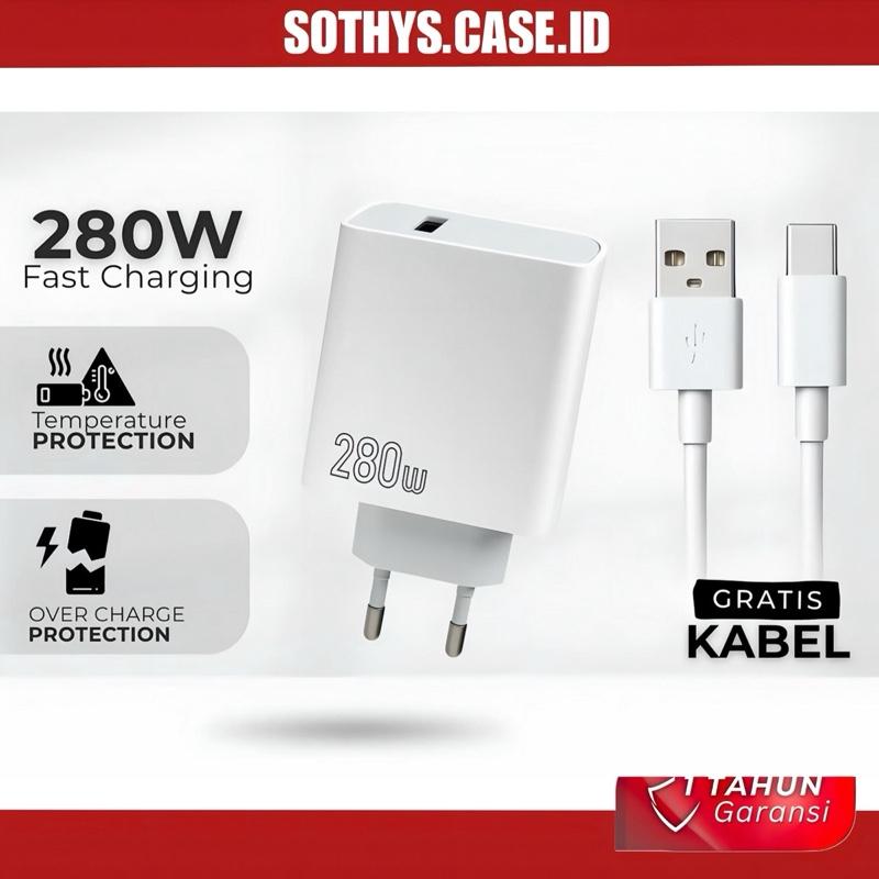 Charger Fast Charging 280W For Android USB Type C Micro Set Adaptor Kabel Quick Charge