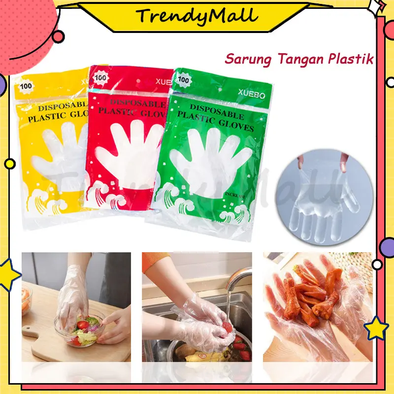 100pcs Sarung Tangan Plastik/Gloves sekali pakai Kantong /100 Pcs Sarung Tangan Plastik Sekali Pakai/Steril Sekali Pakai Pake Hand Glove Dapur /Transparent Disposable Plastic