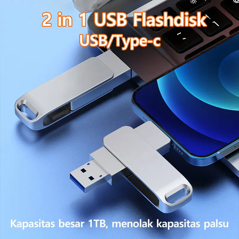 U202 TYPE-C Flashdisk Kecepatan Tinggi: 128GB/256GB/512GB/1TB, Flash Drive Logam USB, Untuk Komputer, Android, dan Perangkat Lainnya
