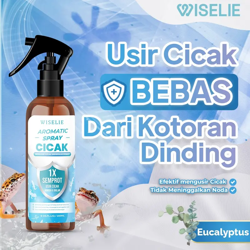 Wiselie Aromatic Spray Pengusir Cicak dengan Formula Dijamin Ampuh 100% Mengusir Cicak Secara Efektif Aman Tidak Meninggalkan Bau Menyengat Melindungi Rumah dari Cicak Menjaga Kebersihan Dinding Langit-Langit Tahan Lama obat  pengusir Cairan Pembasmi 1