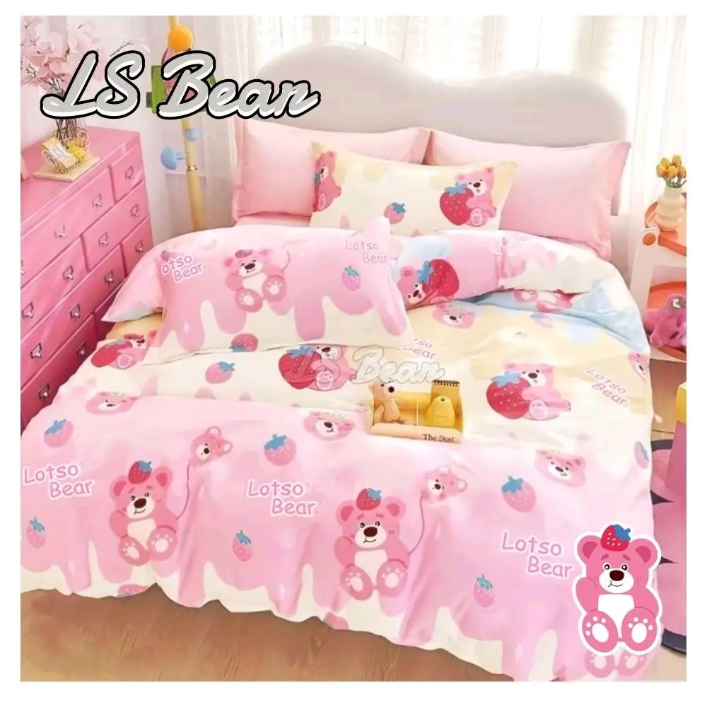 Sprei Set Anak Katun Lokal ESRA Adem Motif Lotso Bear Pink Uk.90x200|100x200|120x200|140x200|160x200|180x200|200x200