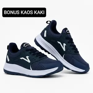 VULUNG Sepatu Olahraga Pria Wanita Model Sneakers Casual Shoes Kasual Kerja Sport Black Running Snekers Hitam Putih Canvas Karet Bonus Kaos Kaki