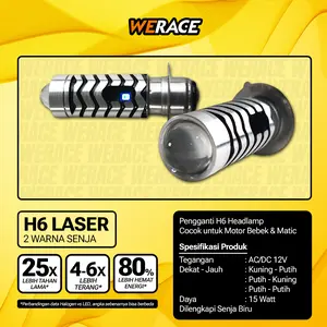 WERACE Headlamp LED H6 D2 Laser 2 Warna Senja Biru Dual Color Hi Low White Yellow Devil Blue