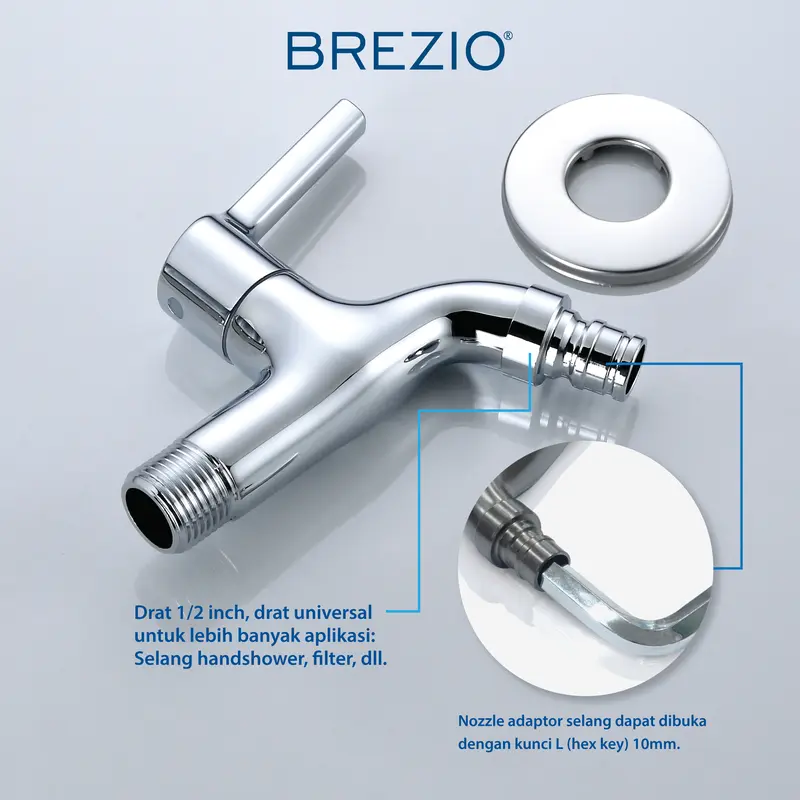 BREZIO Keran Mesin Cuci Selang Taman Dinding Tembok Kran Air Brass Kuningan Chrome Krom Grey Abu Black Hitam Gunmetal Gun Metal FCBZ 7173 FCBZ 7273 FCBZ 7373 1