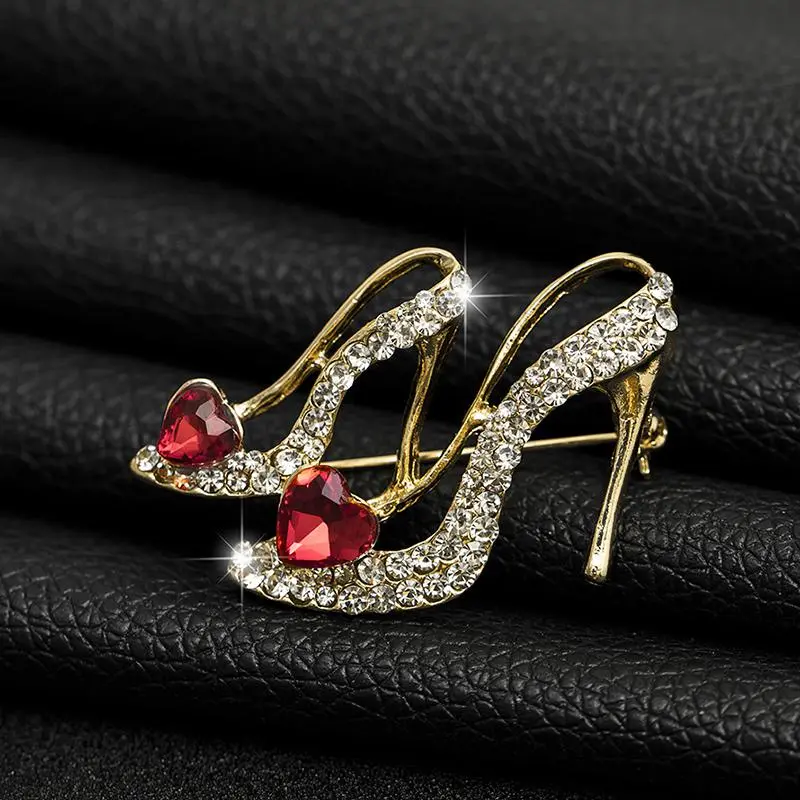 High Heel Heart Crystal Rhinestone Brooch Pin Badge Bridal Favor Jewelry Gift