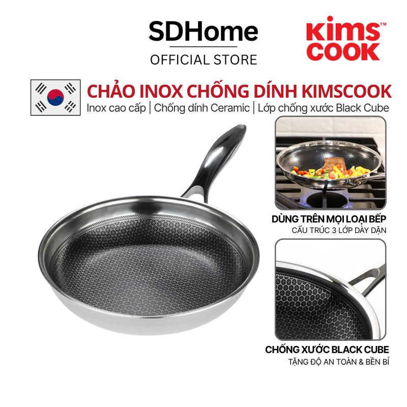 NÔNG Chảo chiên rán vân tô ong Blackcube inox 3 lớp đáy từ chống dính gốm Ceramic Kims Cook Hàn Quốc | Dùng trên mọi loại bếp