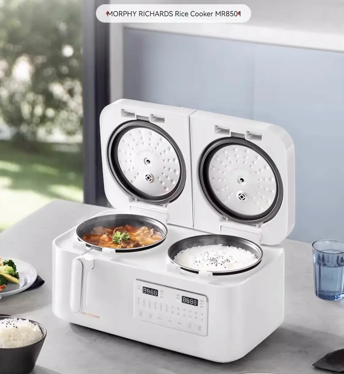 Morphy richards penanak nasi dua galon penanak nasi rendah gula kontrol ganda rumah tangga 4L  nasi dua-dalam-satu sup MR8501 santan putih