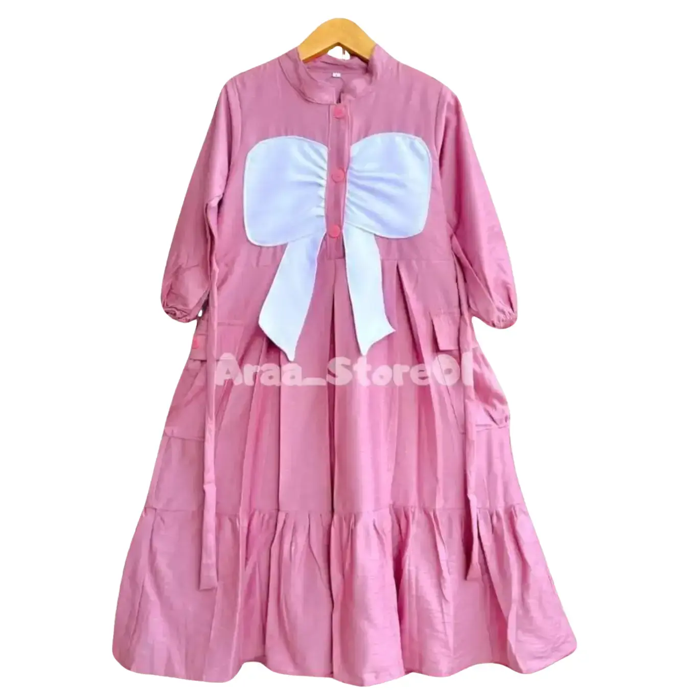 Gamis Cargo Anak Perempuan Muslim Model Pita kupu kupu Usia 3-12 Tahun Lembut Linen Motif Nyaman Katun Tanggung