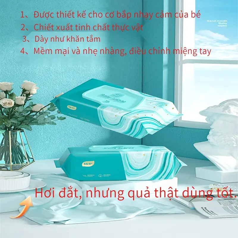 Chăm sóc thực vật Qingdao Baby Wipes 80 tờ/túi. Loại rút, tay và miệng đều có sẵn, được thiết kế đặc biệt cho trẻ sơ sinh, làm dày khăn giấy cấp thực phẩm mềm. 1