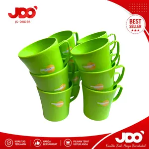JDO Set 1 Lusin (12Pcs) Cangkir Mug Minuman Kopi Plastik Hijau 300ml Golden Sunkist MOK-7026 Kitchenware