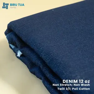 BIRU TUA TEXTILE Bahan Blue Jeans BT-12NS 12 Oz Non Stretch Grade A Non-Wash Biru Tua Cotton Poli - 0,5 YARD (45 cm)