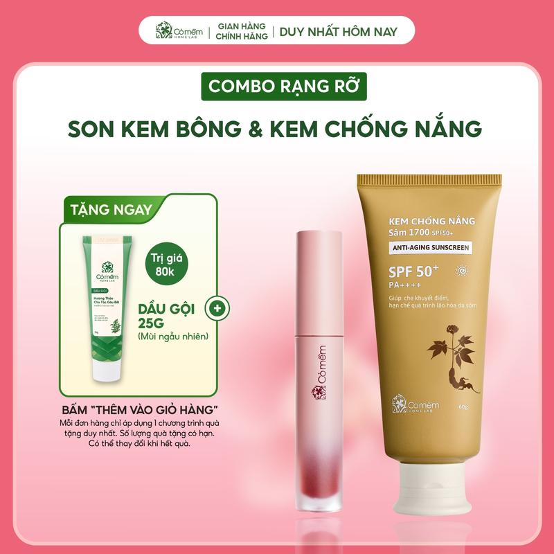 Combo Kem Chống Nắng Cỏ Mềm & Son Kem Bông – Bảo Vệ Da, Môi Xinh Tươi Tắn