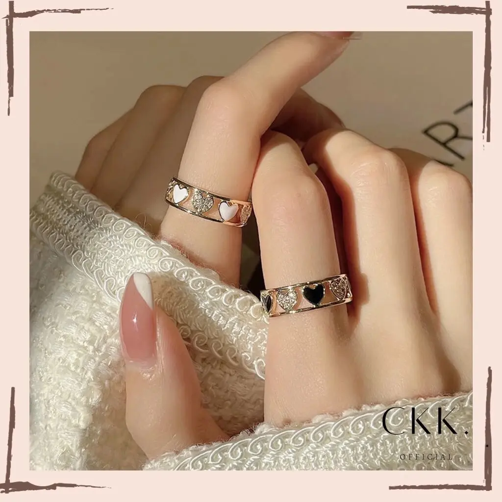 Cincin ring love fashion wanita vintage aesthetic cincin gold ring silver Hitam Diamond Elegan Perempuan Hadiah