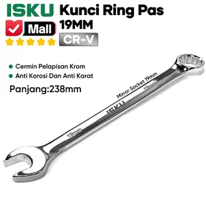 ISKU Kunci Ring Pas 19 mm Bolak Balik Spanner Wrench Bahan Baja Chrome Vanadium Desain Kepala Ganda Ideal untuk Melonggarkan Baut dan Mur