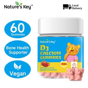 [COD]Nature's Key D3 Calcium Gummies For Children สนับสนุนกระดูกและฟันของเด็ก Strawberry Flavor 60 Gummies FDA Approved