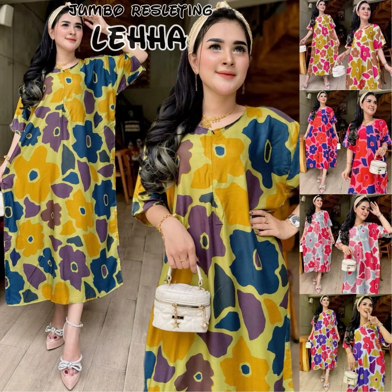 Daster Rayon Busui Jumbo LD 125 Resleting Depan Motif Karakter Bunga Daster Kekinian Wanita