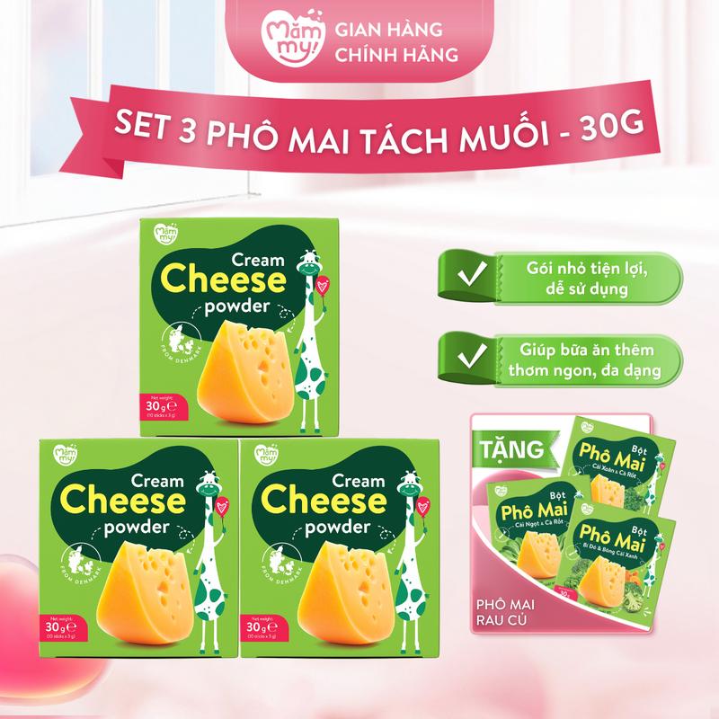 Combo 3 Hộp Phô Mai Tách Muối MĂMMY Dạng Bột Rắc Cơm, Nui, Cháo Bổ Sung Vitamin, Dinh Dưỡng Cho Bé Từ 6 Tháng (3gr x 10) [MUA 3 TẶNG 3]