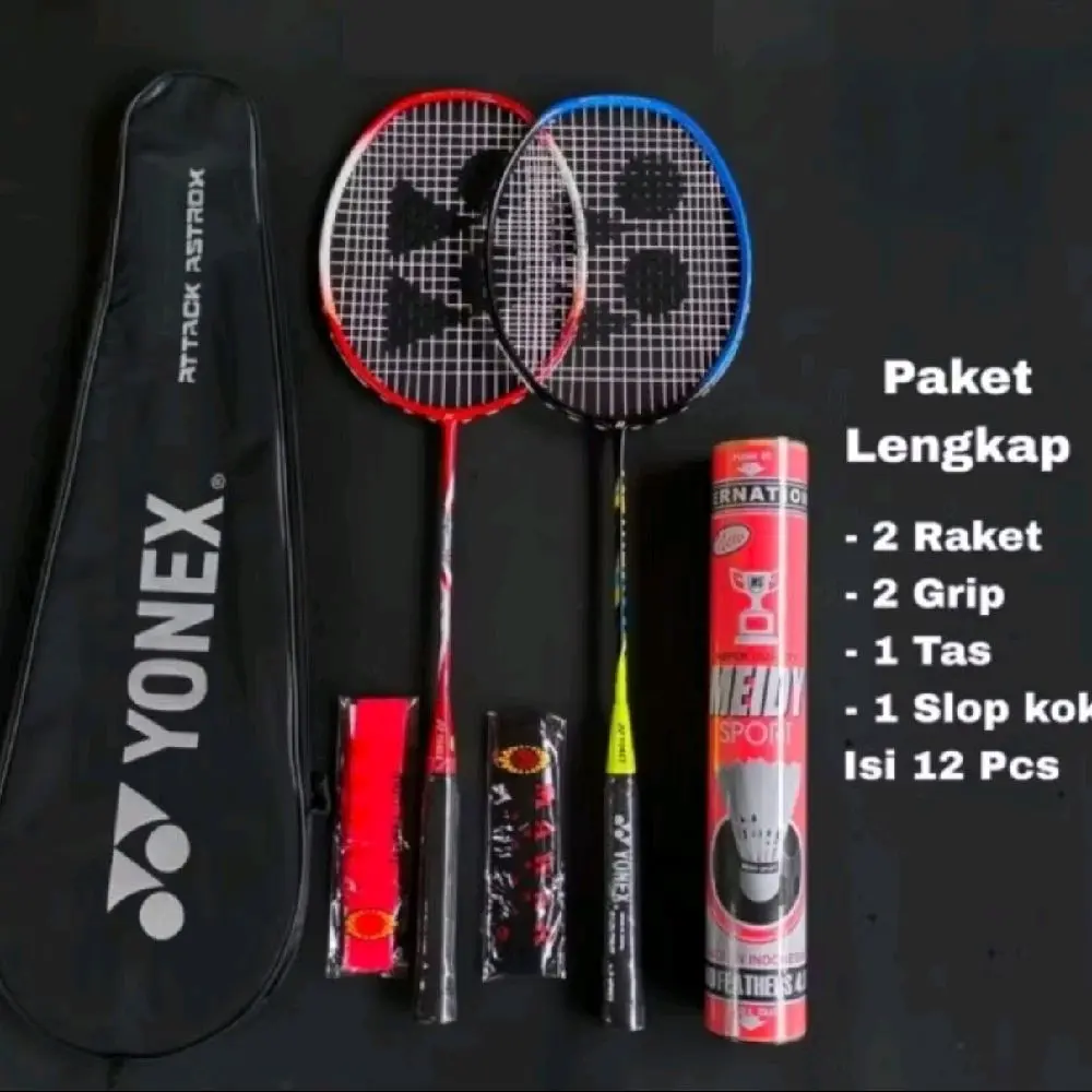 RAKET BADMINTON PAKET LENGKAP MODEL SENYAWA TERLARIS 2 RAKET 2 GRIP 1 TAS 12 KOK GRATIS PACKING KAYU