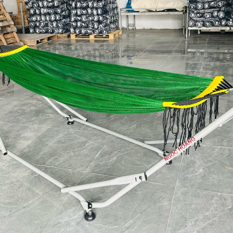 Bộ võng xếp thuyền rồng thép Sơn tĩnh điện chân đế xoay 360độ+ lưới siêu to màu xanh lá 2