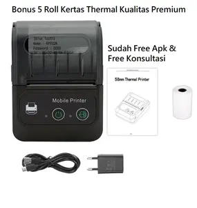 Bonus 5 Roll Kertas Printer Bluetooth Mini Portable Printer Struk Kasir PPOB 58MM Bluetooth Android printer  bluetooth
