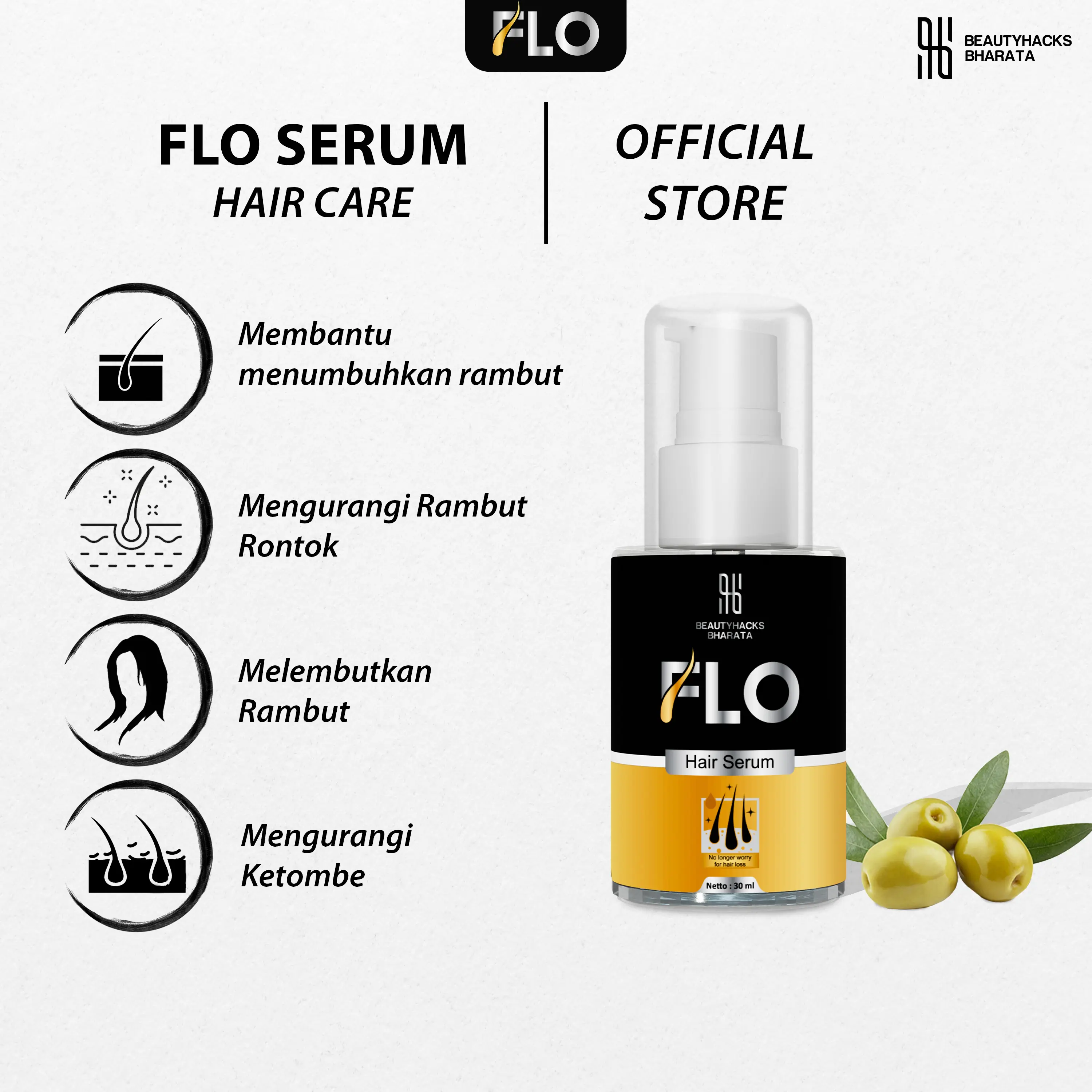 FLO Growth Serum Penumbuh Rambut Botak Cepat Aman BPOM - Vitamin Perawatan Rambut Kusam