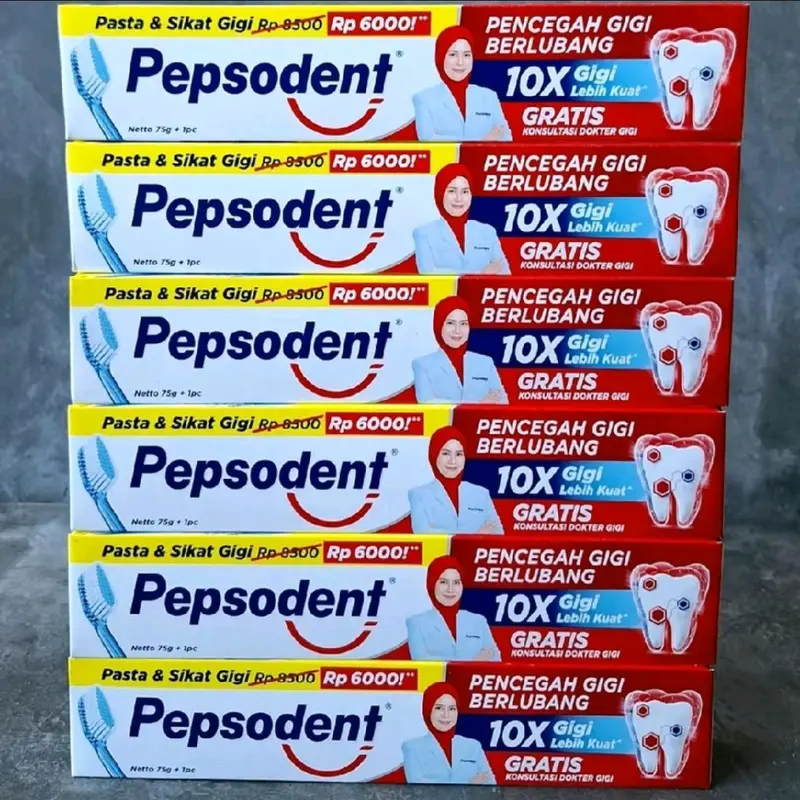 6pcs Pepsodent Pasta Gigi 75gr GRATIS Sikat Gigi Didalam box kemasan 1
