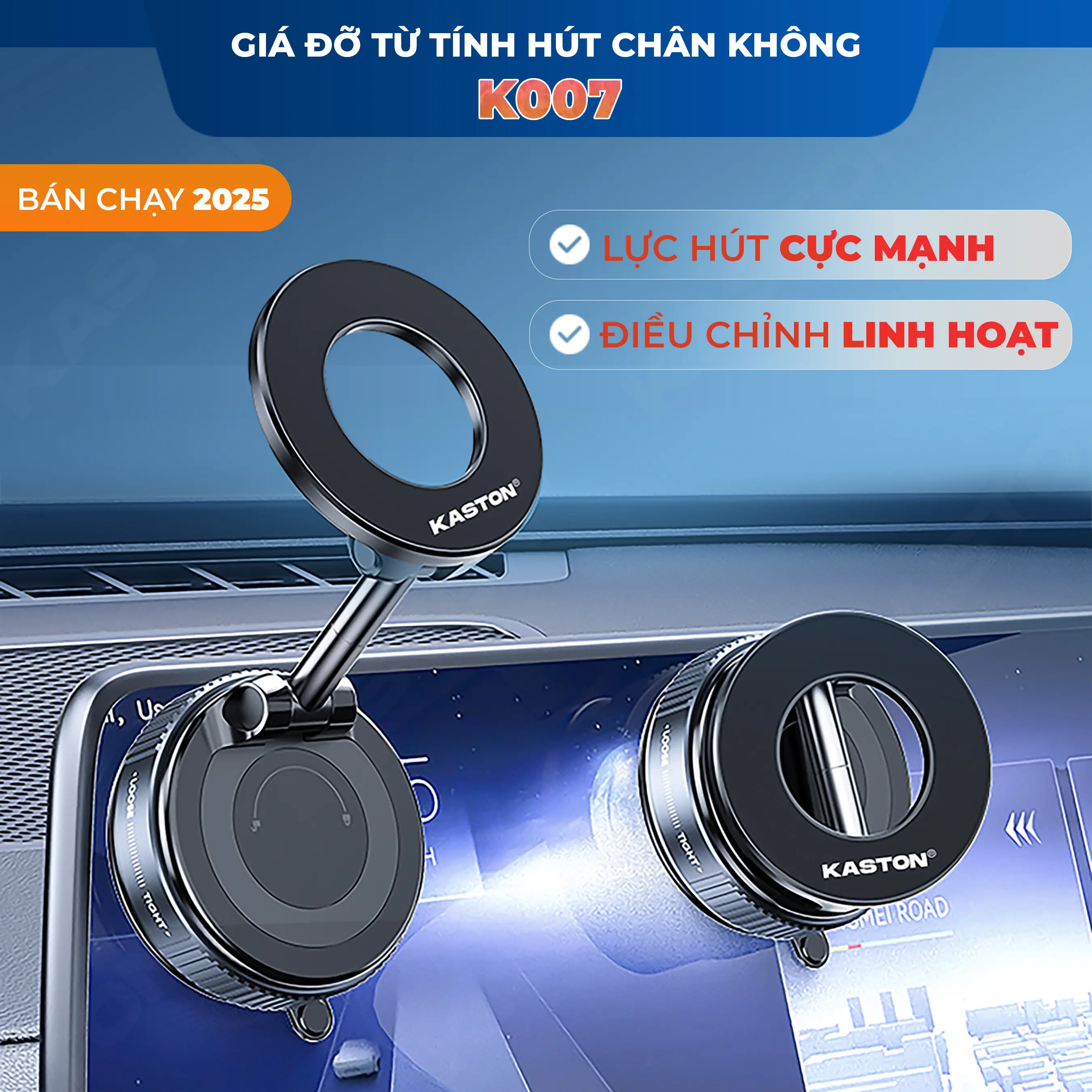 Giá đỡ điện thoại ô tô Kaston - K007 - Từ tính hút chân không - Xoay 360° có thể gấp gọn - Sử dụng đa năng nhiều mục đích