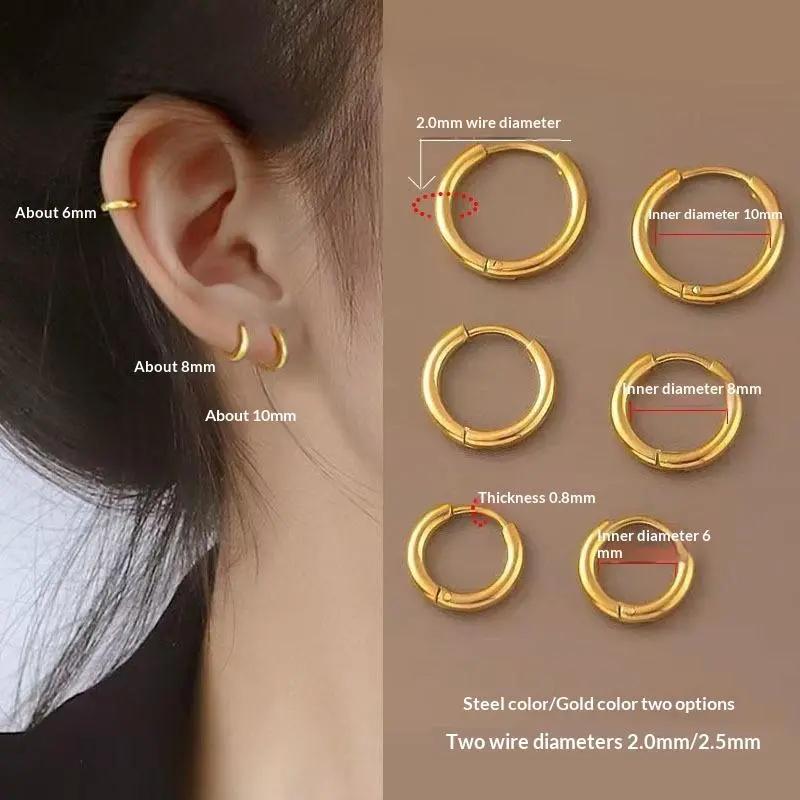 2pcs vàng bạc Hoop Bông tai tối giản không gây dị ứng kim loại kích cỡ khác…