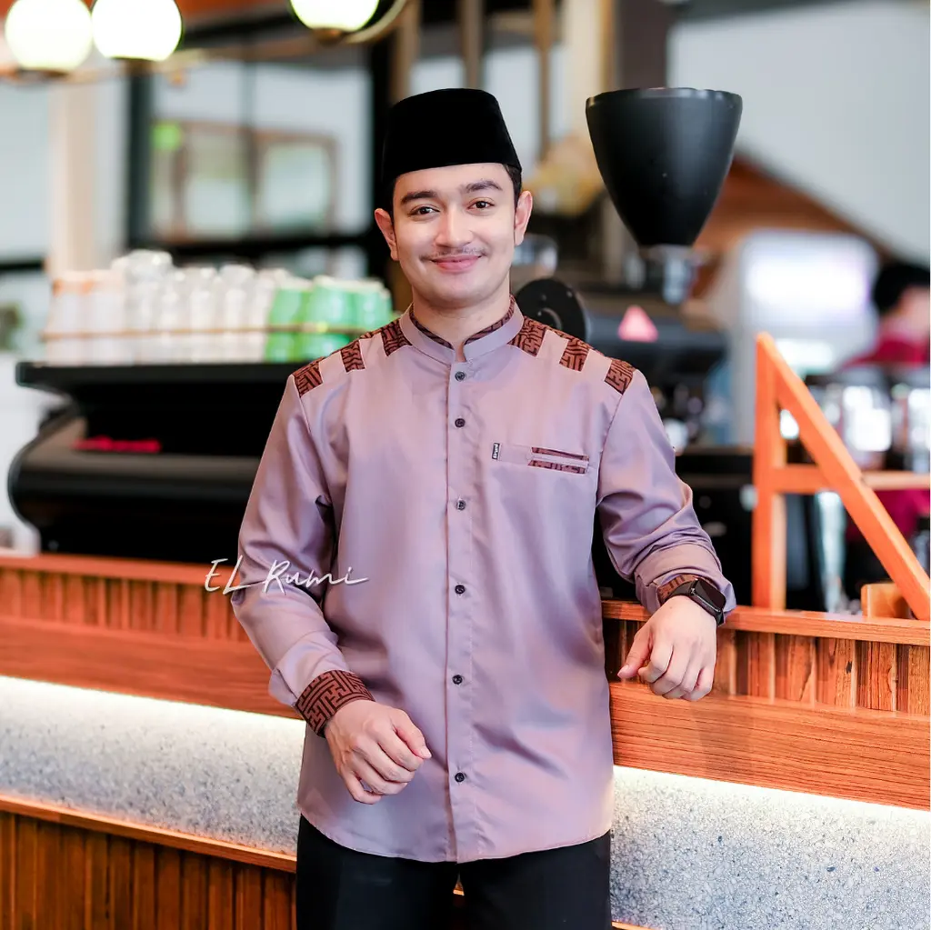 Kemeja Koko Pria Lengan Panjang Elrumi Motif Panser Katun Kurta