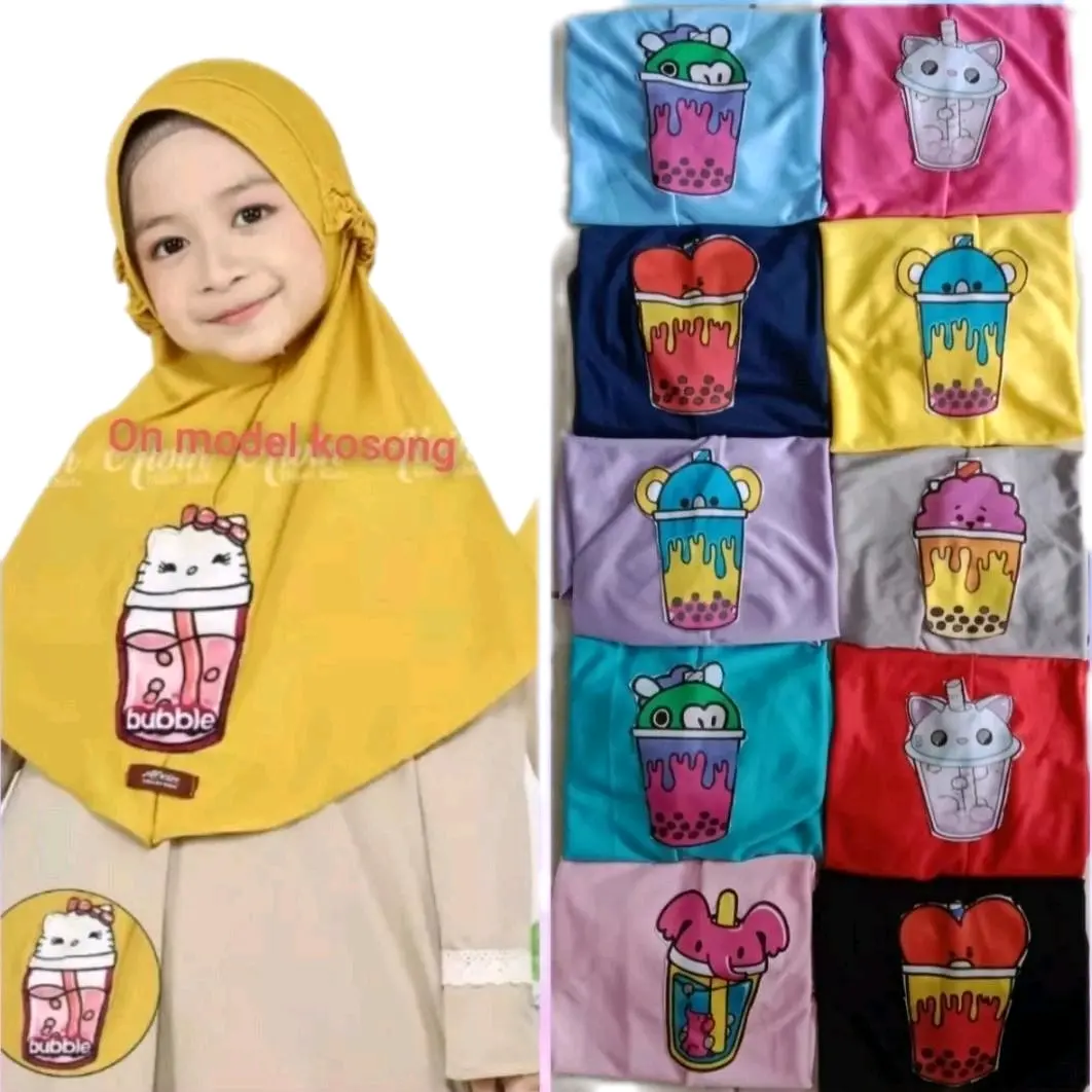 Jilbab Anak Boba Tali Karet untuk Usia 3-5 Tahun - Nyaman, Muslim