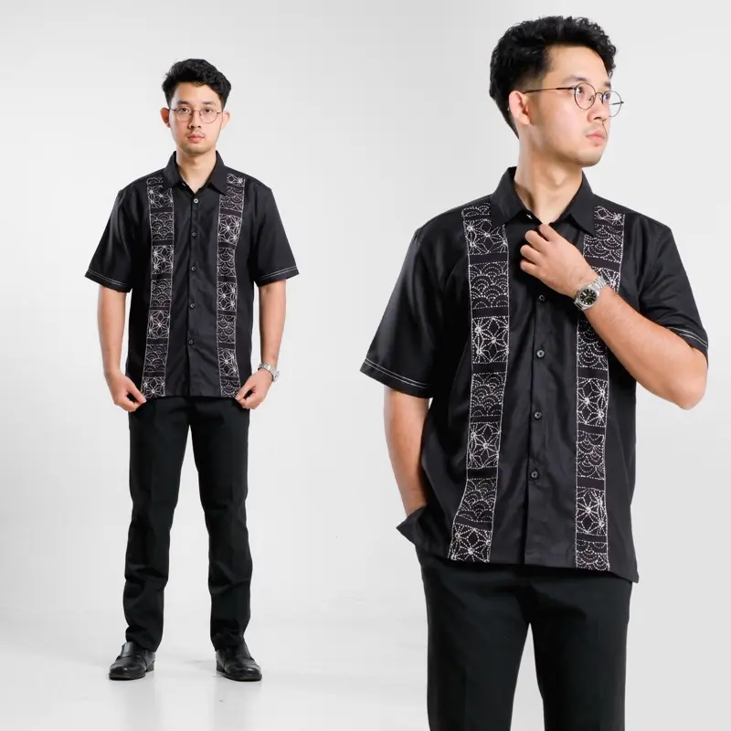Kemeja Batik Pria Katun Lengan Pendek Casual Kombinasi Motif Modern Baju Kantor Cowok Formal 7