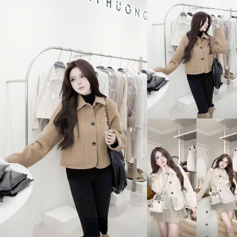    Hàng Sẵn   Áo Dạ Ép Dài Tay Phong Cách Thiết Kê Trẻ Chung Cổ Đức Tinh Tế  Dày Đanh  Hiện Đại 