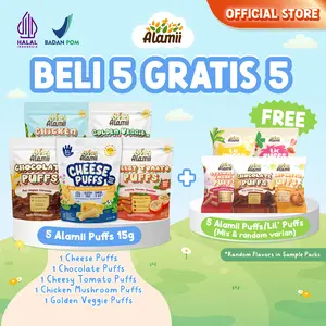 [BELI 5 GRATIS 5] Alamii Puffs 5 x 15g / FREE (Alamii Puffs / Lil' Puffs) 5 x 8g / Random Varian / Cemilan Sehat Bayi Anak